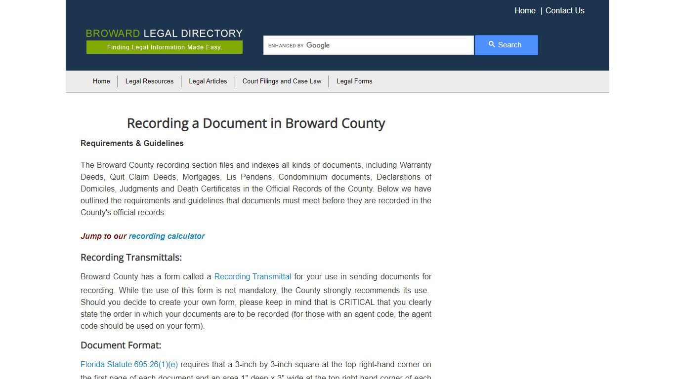 Recording a Document in Broward County - Broward Legal Directory